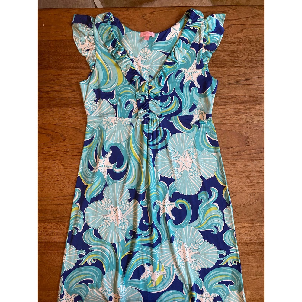 Lilly Pulitzer Clare Dress Silk Jersey in True Blue Do the Wave